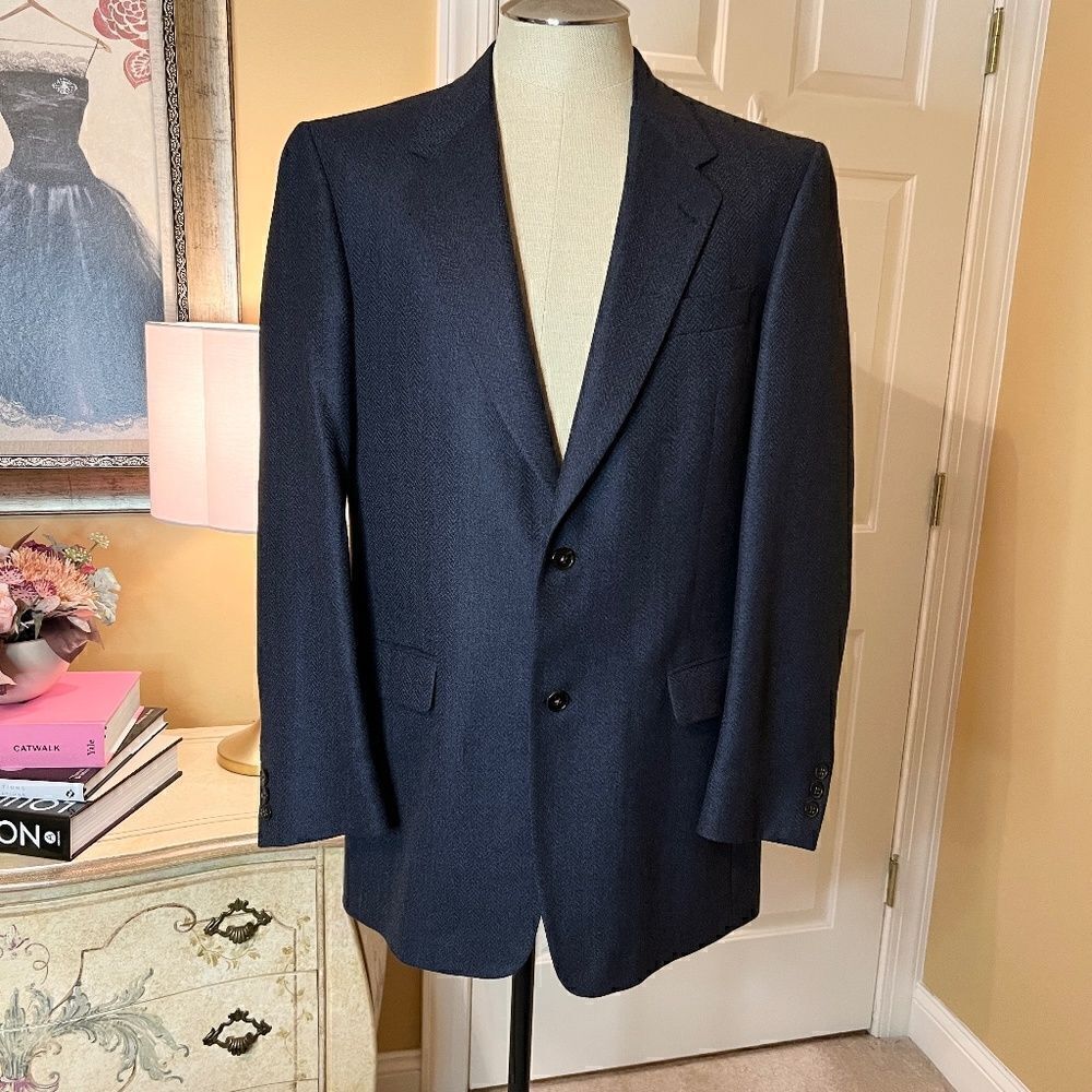 NWOT Men's Hart Schaffner Marx for Dillards Navy Blue Herringbone Blazer Sz 40L